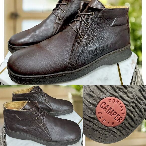 CAMPER Contact Earth Pebbled Leather 3-Eye Gum Sole Chukka Boot Men US 12 EU 45 - Picture 1 of 14